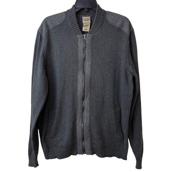 Scandia Woods Bomber Cardigan Mens Medium Gray Full Zip Cotton Wool Blend Trim